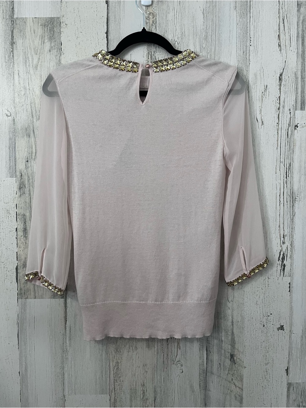 Ted Baker Embelished Neckline Light Punk Sheer-Sleeve Sweater size 1 Nwt - Picture 3 of 12